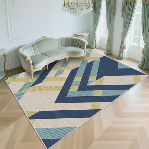 WUTONG rutschfest Wohnzimmerteppich Groß Modern Blau 200x250cm，Geometrische Muster Kurzflor für Schlafzimmer,Wohn,Flur von WUTONG
