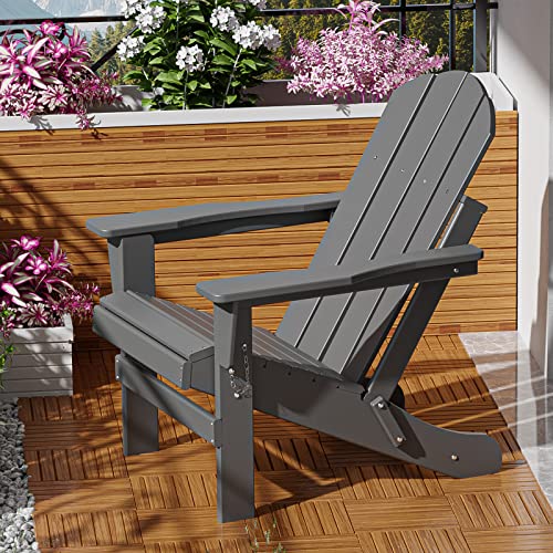 WUTUTUEE Adirondack Stuhl, wetterbeständig, zusammenklappbar, für den Außenbereich, Terrasse, Adirondack, Feuerstelle, Kunststoffstuhl für draußen, Deck, Garten, Lagerfeuer (grau) von WUTUTUEE