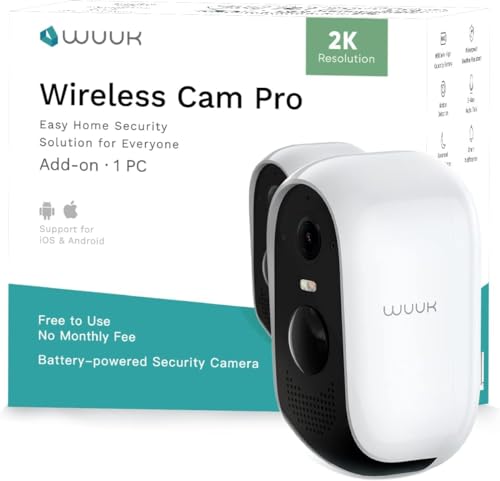 WUUK 2K HD Überwachungskamera für den Außenbereich, Add-on Kamera, Heimüberwachungskameras, Nachtsicht, Keine monatliche Gebühr,IP66, Kompatibel mit Alexa & Google，Erfordert Basisstation von WUUK