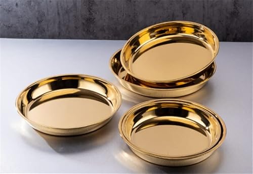 WUUKEPSG Goldden Stainless Steel Big Round Tray Plate Thick Serving Tray Plater Steak Dish Dinner Serving Tray 1Pc Bbq Grill Meat Dishes/Color/28Cm von WUUKEPSG