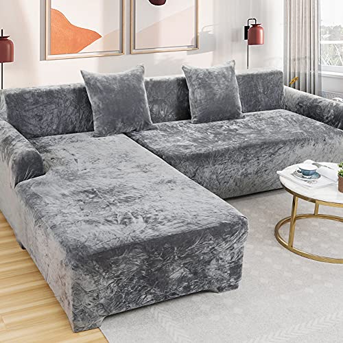 Elastische Samt L-Form Sofa Abdeckung Sofahusse Sofabezug Sofaüberwürfe,Eck Stretch-Sofabezug Stretch Sofabezug für 1/2/3/4 Sitzer,Stretch Sofahusse Sofa Abdeckung Hussen für Sofa, Couch von WUWEI