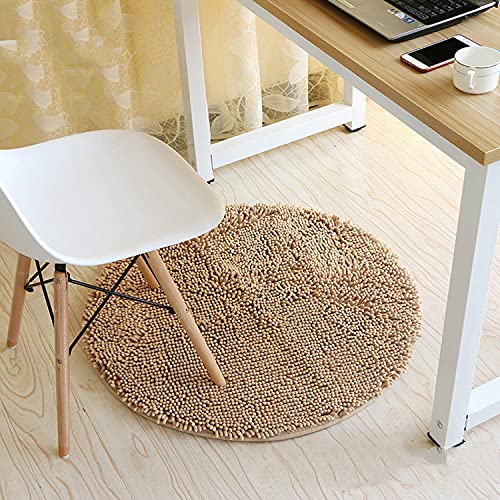 Extra weiche Chenille-Fußmatte, rund, für Schlafzimmer, Wohnzimmer, Badezimmer, Teppich, rutschfest, super saugfähig, Shagg-Teppich, Maschinenwäsche, Plüsch-Teppich, 60 cm, Camel von WUWEI