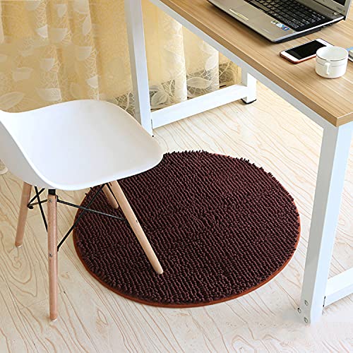 Extra weiche Chenille Runde Bodenmatte, runder Teppich für Schlafzimmer, Wohnzimmer, Badezimmer, Teppich, rutschfest, super saugfähig, Shag Teppich, Maschinenwäsche, Plüschteppich, 100 cm, Kaffeebraun von WUWEI