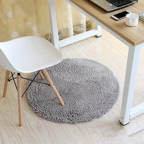 Extra weiche Chenille Runde Bodenmatte, runder Teppich für Schlafzimmer, Wohnzimmer, Badezimmer, Teppich, rutschfest, super saugfähig, Shag Teppich, Maschinenwäsche, Plüschteppich, 60 cm, grau von WUWEI