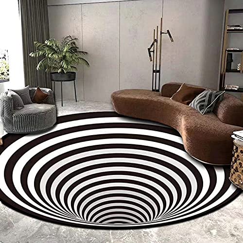 Teppich, kariert, optische Illusionen, rutschfest, 3D-Illusions-Teppich, rund, Schwarz / Weiß, 120 cm, Stil D von WUWEI