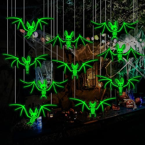 Halloween Deko 10 Stück, Fledermaus Deko für Halloween, Leuchtender Dekos, Outdoor Wasserdichtes PVC Hallowen Wanddeko, Fledermaus Hängende Dekoration für den Baum für Hof Rasen Veranda 37x15cm Halloween Deko 10 Stück, Fledermaus Deko für Halloween, Leuchtender Dekos, Outdoor Wasserdichtes PVC Hallowen Wanddeko, Fledermaus Hängende Dekoration für den Baum für Hof Rasen Veranda 37x15cm von WUWENY