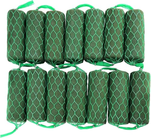 WUWENY Blumenschaum Girlande, Steckschaum für Frischblumen, Schaumstoff Blütenwurstform Grüne Steckmasse für Blumen Netz Girlande für Hochzeit, Feiern und Geburtstag 50x130mm (Grün-14 Stück) von WUWENY