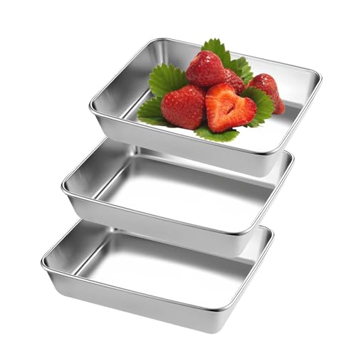 WUWENY Panierschalen Set 3 Stück, Panierstraße Edelstahl Schale zum Panieren, Rechteckige Backblech, Schale zum Panieren für Fisch, Fleisch und Gemüse, Gastro Behälter 25.5x19.5x5cm von WUWENY