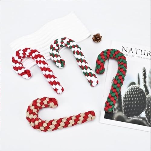 WUWENY Weihnachts Zuckerstange Seil, 3 Stück Hunde Kauspielzeug, Baumwolle Hundespielzeug, Weihnachten Geschenk, Quietschendes Haustier Spielzeug Mit Seil, Dog Toys Geeignet Als Geschenke für Hunde von WUWENY