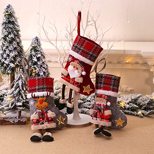 WUWENY Weihnachtsstrumpf 3 Stück Set, Klein Weihnachtsstrumpf Personalisiert Weihnachtssocken Kamin Nikolaus Socken Weihnachten Deko, Weihnachten hängende Taschen für Weihnachtsfeier Dekorieren von WUWENY