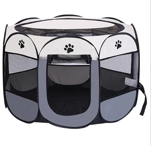 Welpenauslauf Faltbar, Welpenlaufstall für Drinnen, Laufstall Hund Pop-Up, Tragbarer Haustier Hundezaun, Hundeauslauf für Innen Hasen Katzen, für Katzen, Hunde, Kaninchen (Grau-M) von WUWENY