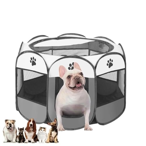 Welpenauslauf Faltbar, Welpenlaufstall für Drinnen, Laufstall Hund Pop-Up, Tragbarer Haustier Hundezaun, Hundeauslauf für Innen Hasen Katzen, für Katzen, Hunde, Kaninchen (Grau-S) von WUWENY