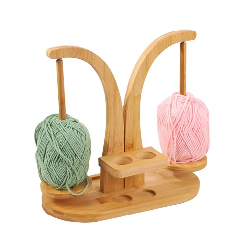 Wollabwickler, Wollwickler Holz mit magnetischem, Drehmechanismus und Anti-Rutsch-Pads, Doppelhalterständer Wollhalter zum Häkeln und Stricken, für HäKel und Strickzubehör-Geschenke (Holzfarbe) von WUWENY