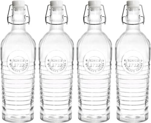 WUWEOT 4 Pack Flip Top Glasflasche, 1,2 Liter Klarglas Krug Swing Top Brauerei Flasche mit Stopper für Getränke, Öle, Kombucha, Bier, Kiefer, Wasser, Soda, luftdichte Abdichtung & Metallklammer von WUWEOT