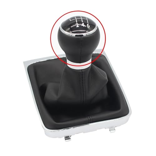 WUWMTUTCK 5/6 Geschwindigkeit, passend for VW, passend for PASSAT B6 2005–2012, manueller Chome-Schaltknauf, Hebel, Schalthebel, Gamasche, Kofferraumabdeckung, PU-Leder(Leather 6 Speed) von WUWMTUTCK