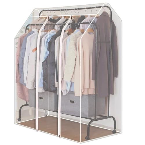 WUXTOKV Kleiderständer Abdeckung mit Reißverschluss, Kleidersack Anzug, Transparent, Geeignet für Kleiderbügel mit Doppelstange(Clear,110x150cm/43x59in) von WUXTOKV