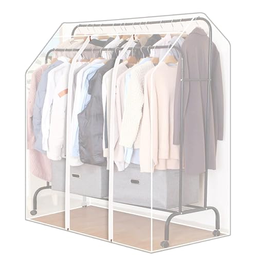 WUXTOKV Kleiderständer Abdeckung mit Reißverschluss, Kleidersack Anzug, Transparent, Geeignet für Kleiderbügel mit Doppelstange(White,110x150cm/43x59in) von WUXTOKV