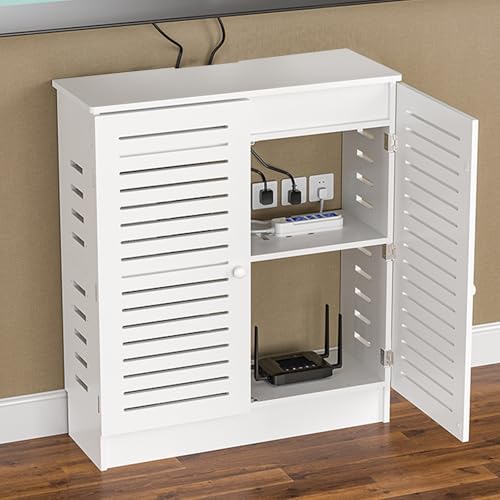 WUXTOKV Router Schrank, Heizkörperverkleidung Im Retro-Design, Versteckt Kabelsalat, mit Aufbewahrungsfunktion, Einfach zu Montieren(White,60x80x25CM/24x28x10IN) von WUXTOKV