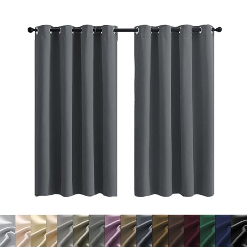 2Er Set Gardinen Vorhang Blickdicht mit Ösen 90 x 250 cm Elegant Glatt Einfarbig Flauschig, Schrankvorhänge für Küche, Badezimmervorhänge, mit Raffhalter für Küche Fensterdekoration, Dunkelgrau von WUXXIANG