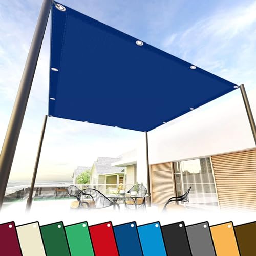 Sonnensegel Quadratisch Wasserdicht 6.5 x 9 m (Nach Mass) Premium Polyester Wasserdicht Rechteckig, Sonnenschutz Terrassenüberdachung für Garten Rasen Camping, Dunkelblau von WUXXIANG
