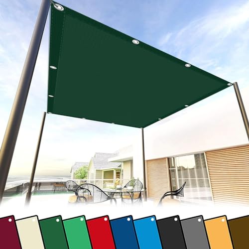 Sonnensegel Wasserdicht 1.8 x 1.8 m (Nach Mass) Premium Polyester Wasserdicht Rechteckig, Sonnenschutz Terrassenüberdachung für Garten Rasen Camping, Dunkelgrün von WUXXIANG