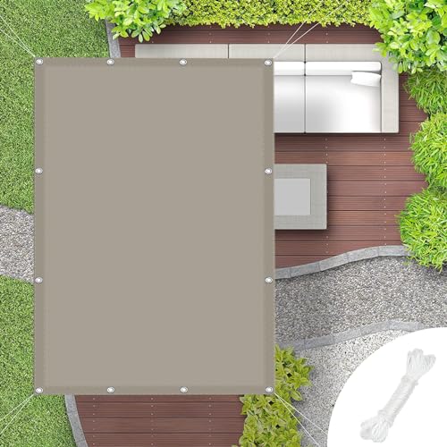 Sonnensegel Wasserdicht 4.2 x 9 m Hergestellt aus 185G/M² Hochwertigem Polyester Rechteckig Sonnensegel mit Spannseilen für Garten Terrasse Rasen Pool, Khaki von WUXXIANG