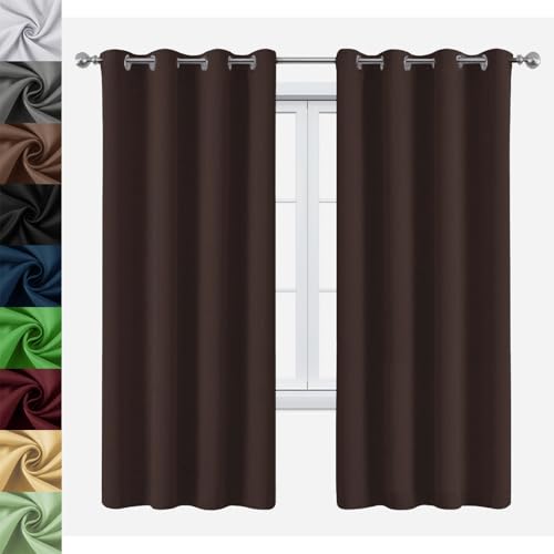 WUXXIANG 2 Stück 100% Blickdicht Verdunklungsvorhang 245 x 200 cm Sonnenschutz Schalldämmung, Blickdicht Vorhänge Gardinen Ösenvorhang, mit Raffhalter für Curtains Living Room Büro, Braun von WUXXIANG
