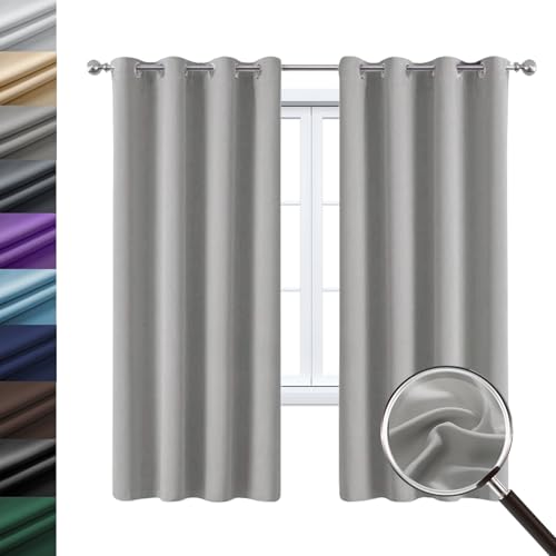 WUXXIANG 2Er Set Abdunkelnde Vorhänge Wohnzimmer 120 x 80 cm Sonnenschutz Schalldämmung, Verdunklungsvorhänge Kurz Ösenvorhang, mit Raffhalter für Küche Fensterdekoration, Hellgrau von WUXXIANG