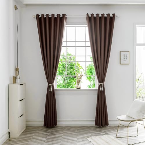 WUXXIANG 2Er Set Abdunkelnde Vorhänge Wohnzimmer 80 x 210 cm Kälteschutz Sonnenschutz, Blackout Vorhang Blickdicht Abdunkelnd, mit Raffhalter für Curtains Living Room Büro, Braun von WUXXIANG