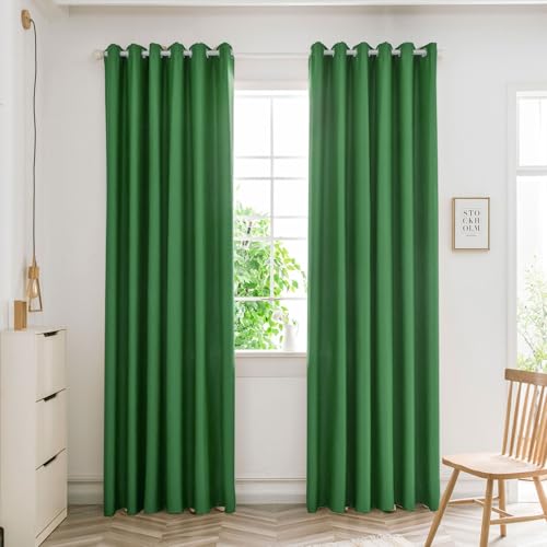 WUXXIANG 2Er Set Gardinen Vorhang Blickdicht mit Ösen 250 x 200 cm Elegant Glatt Einfarbig Flauschig, Gardinenschals mit Schlaufen, mit Raffhalter für Wohnzimmer Kinderzimmer, Grün von WUXXIANG