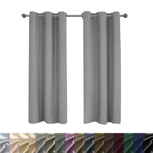 WUXXIANG 2Er Set Gardinen Vorhang Blickdicht mit Ösen 80 x 170 cm Pflegeleicht Thermo Blickdicht, Schlafzimmer Modern Ösenvorhang, mit Raffhalter für Curtains Living Room Büro, Hellgrau von WUXXIANG