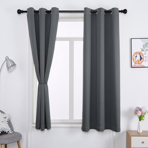 WUXXIANG Verdunkelungsgardinen mit Ösen 2 Stücke 190 x 140 cm Kälteschutz Sonnenschutz, Vorhang Blickdicht mit Ösen, mit Raffhalter für Schlafzimmer Wohnzimmer, Dunkelgrau von WUXXIANG