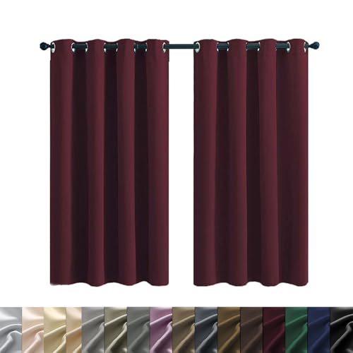 WUXXIANG Verdunklungsvorhänge 2Er Set 110 x 110 cm Elegant Glatt Einfarbig Flauschig, Vorhang Blickdicht mit Ösen, mit Raffhalter für Curtains Living Room Büro, Weinrot von WUXXIANG