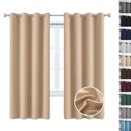WUXXIANG Vorhang 100% Blickdicht Kurz Ösen Gardienen 195 x 80 cm Sonnenschutz Schalldämmung, Verdunkelungsvorhänge mit Ösen Thermovorhang, mit Raffhalter für Curtains Living Room Büro, Beige von WUXXIANG