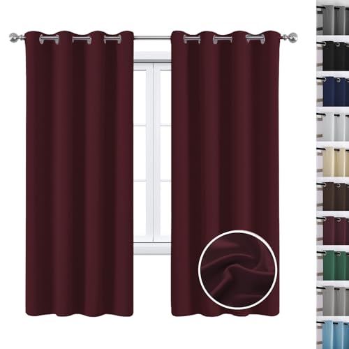 WUXXIANG Vorhang Verdunkelung Blickdicht Gardinen 180 x 200 cm Pflegeleicht Thermo Blickdicht, Vorhang Blickdicht mit Ösen, mit Raffhalter für Curtains Living Room Büro, Weinrot von WUXXIANG