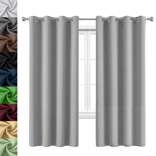 WUXXIANG Vorhang Verdunkelung Blickdicht Gardinen 235 x 130 cm Knitterfrei Pflegeleicht, Verdunkelungsvorhang Thermovorhang Hitzeschutz, mit Raffhalter für Curtains Living Room Büro, Hellgrau von WUXXIANG