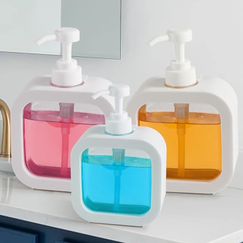 WUYOR 3 Pack Seifenspender 300/500ML Nachfüllbare Handseife Geschirrspülmittel Shampoo Lotion Flasche mit Pumpenkopf und Etikett für Bad, Küche und Waschküche von WUYOR