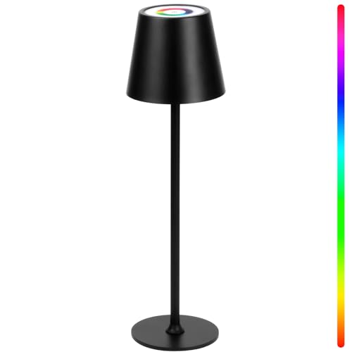 WUYOR Dimmbare Tischlampe Kabellose, Wiederaufladbar 3000K Farbtemperaturen und 7 RGB-Farben Tischleuchte mit USB-C, LED Wiederaufladbar Akku für Outdoor Indoor, Wasserdichte, 5500mAh, Schwarz 1Pack von WUYOR