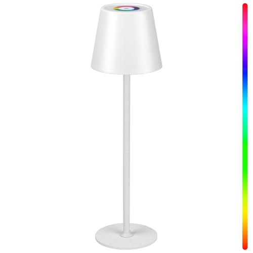 WUYOR Dimmbare Tischlampe Kabellose, Wiederaufladbar 3000K Farbtemperaturen und 7 RGB-Farben Tischleuchte mit USB-C, LED Wiederaufladbar Akku für Outdoor Indoor, Wasserdichte, 5500mAh, Weiß 1Pack von WUYOR