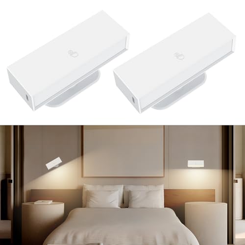 WUYOR Led Wandleuchte Innen, 2500mAh Akku Wandleuchte Kabellos Dimmbar Touch Control, 360° Drehbare Magnetische Wandlampe für Schlafzimmer Wohnzimmer 3 Farbtemperaturen +12 Farben RGB 2 PCS von WUYOR
