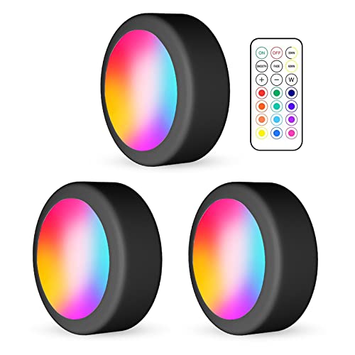 WUYOR Wireless Kabinett Beleuchtung RGB 16 Farben LED Nachtlicht mit Fernbedienung und Timing Funktion Dimmbare batteriebetriebene Kabinett Leuchten für alle Kabinette etc (3 Pakete schwarz) von WUYOR