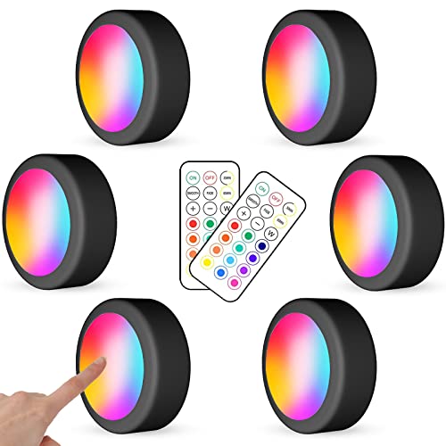 WUYOR Wireless Kabinett Beleuchtung RGB 16 Farben LED Nachtlicht mit Fernbedienung und Timing Funktion Dimmbare batteriebetriebene Kabinett Leuchten für alle Kabinette etc (6 Pakete schwarz) von WUYOR