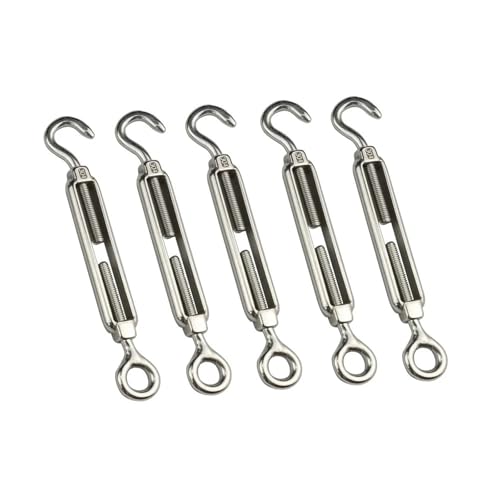 5PC 304 Edelstahl Haken und Öse Spannschloss Drahtseil Spannung Poliert Rigging Hardware M4 M5 M6 M8 for Sonne sonnensegel Für Spanner Seilsystem(M8) von WUYXTO