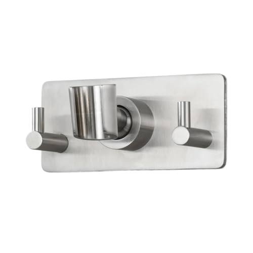 Edelstahl-Handbrausehalter, verstellbarer Duschkopfhalter mit Haken, Bohrkleber, Duschzubehör Für Handbrause(Silvery) von WUYXTO