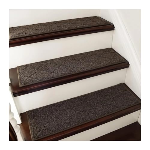 WUYXTO 15 Stück Kanten-Treppenstufen, rutschfeste Teppichmatte, 71 x 22,9 cm, Treppenläufer for den Innenbereich, Polyester-TPE-Rückseite Für Stufenschutz(Brown) von WUYXTO