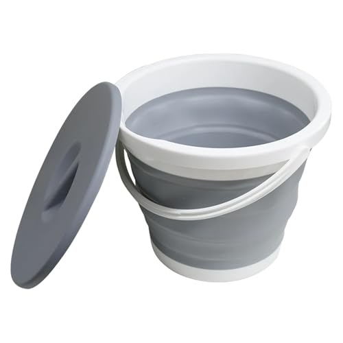 WUYXTO Faltbarer Eimer 5L Klapp Tragbare Eimer Mit Abdeckung Auto Waschen Angeln Bad Werkzeug Silikon Kunststoff Eimer Outdoor Camping Haushalts Liefert für Camping Wohnmobil(Grey) von WUYXTO