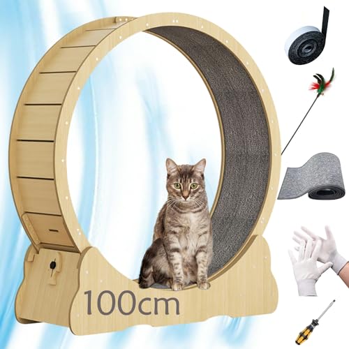 WUZILIN Hochwertige Massivholzverkleidung Katzenlaufrad - die perfekte Auslaufmöglichkeit für Katzen! Innenring Durchmesser 100cm (L, Natur) von WUZILIN