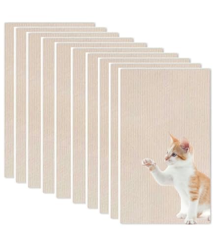 WUZILIN Katze Kratzmatte, Wand Stracther - vielseitige Selbstklebende Ersatz, einfache Verwendung für Katzenbäume, Wand Möbel, Kratzbäume und Couch Schutz (beige, 30 * 60cm, 10er-Pack) von WUZILIN