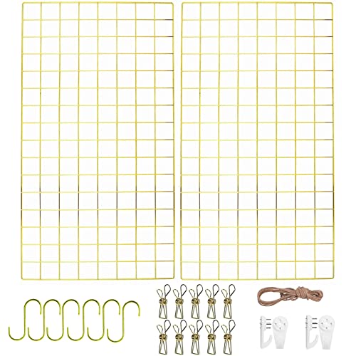 WUZILIN wandgitter Golden 2er Set,Multifunktionale Gitterwand Wandgitter, Fotowand, DIY Dekoration, Bilderregal, Memotafel, Metall, （40 * 80cm） von WUZILIN