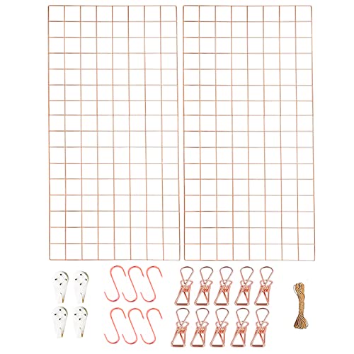 WUZILIN wandgitter Roségold 2er Set,Multifunktionale Gitterwand Wandgitter, Fotowand, DIY Dekoration, Bilderregal, Memotafel, Metall, （40 * 80cm） von WUZILIN